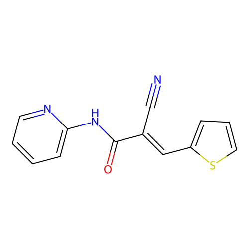 (2E)-2-cyano-N-pyridin-2-yl-3-(2-thienyl)acrylamide structure
