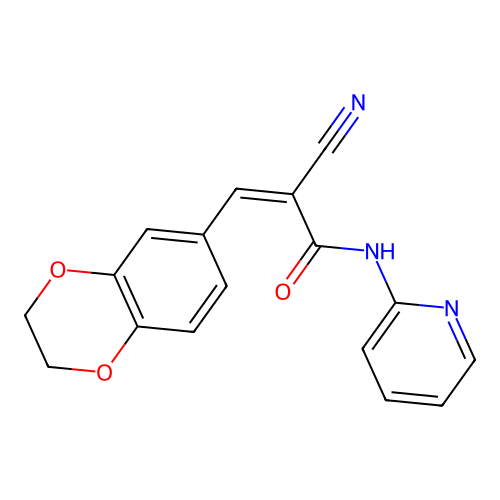 2-cyano-3-(2,3-dihydro-1,4-benzodioxin-6-yl)-N-(pyridin-2-yl)prop-2-enamide structure