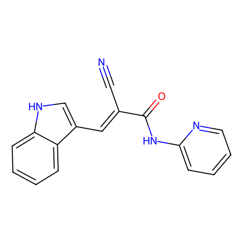 2-cyano-3-(1H-indol-3-yl)-N-(pyridin-2-yl)prop-2-enamide structure