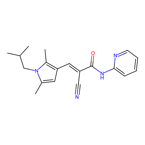 (E)-2-cyano-3-[2,5-dimethyl-1-(2-methylpropyl)pyrrol-3-yl]-N-pyridin-2-ylprop-2-enamide structure