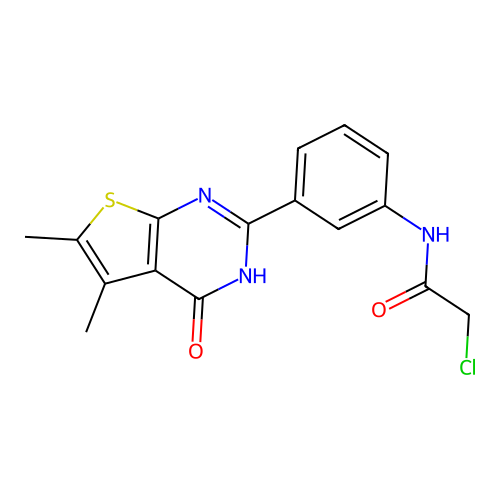 2-chloro-N-(3-{5,6-dimethyl-4-oxo-3H,4H-thieno[2,3-d]pyrimidin-2-yl}phenyl)acetamide structure