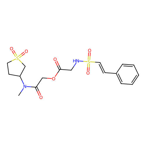 [(1,1-dioxo-1lambda6-thiolan-3-yl)(methyl)carbamoyl]methyl 2-(2-phenylethenesulfonamido)acetate structure