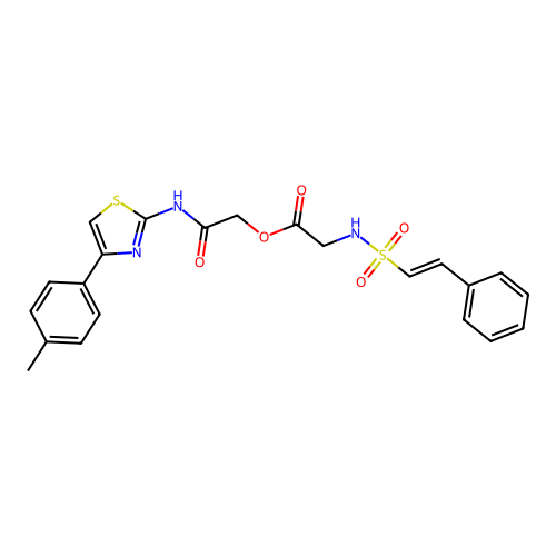 [2-[[4-(4-methylphenyl)-1,3-thiazol-2-yl]amino]-2-oxoethyl] 2-[[(E)-2-phenylethenyl]sulfonylamino]acetate structure