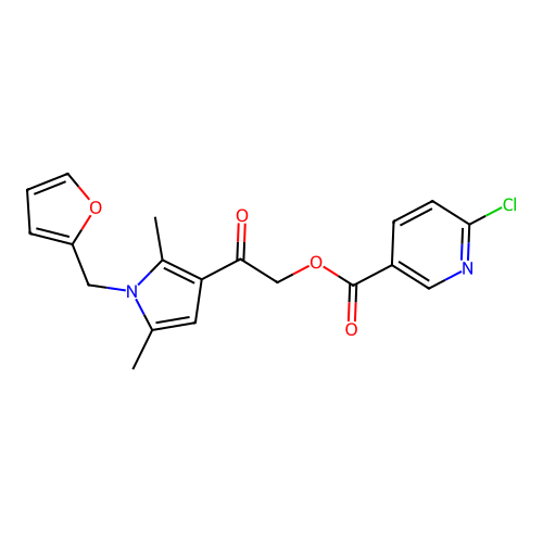 [2-[1-(furan-2-ylmethyl)-2,5-dimethylpyrrol-3-yl]-2-oxoethyl] 6-chloropyridine-3-carboxylate structure