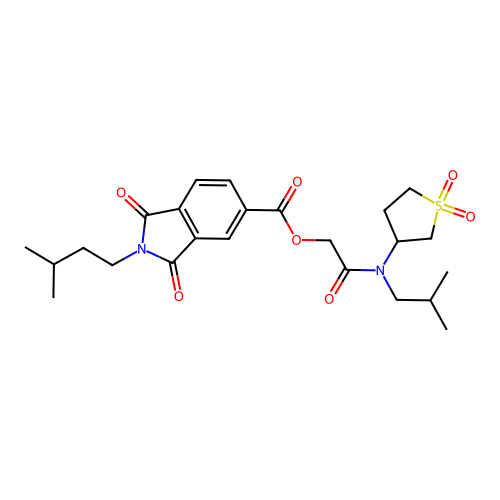 [2-[(1,1-dioxothiolan-3-yl)-(2-methylpropyl)amino]-2-oxoethyl] 2-(3-methylbutyl)-1,3-dioxoisoindole-5-carboxylate structure