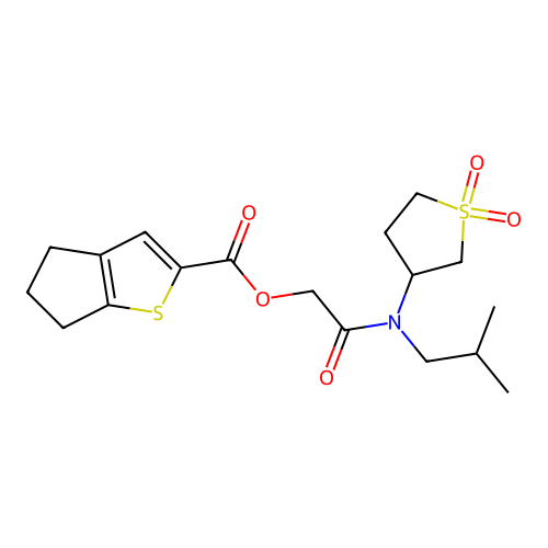 [2-[(1,1-dioxothiolan-3-yl)-(2-methylpropyl)amino]-2-oxoethyl] 5,6-dihydro-4H-cyclopenta[b]thiophene-2-carboxylate structure