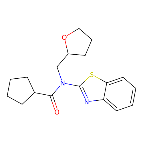 N-(benzo[d]thiazol-2-yl)-N-((tetrahydrofuran-2-yl)methyl)cyclopentanecarboxamide structure
