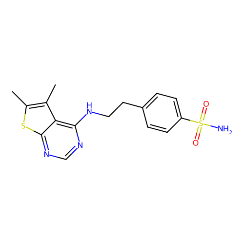 4-(2-((5,6-Dimethylthieno[2,3-d]pyrimidin-4-yl)amino)ethyl)benzenesulfonamide structure