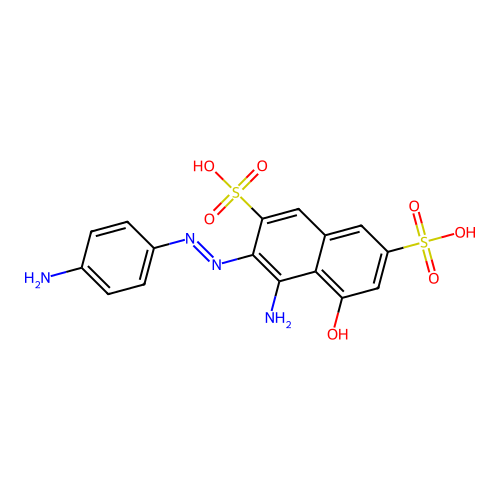 4-Amino-3-((4-aminophenyl)azo)-5-hydroxynaphthalene-2,7-disulphonic acid structure
