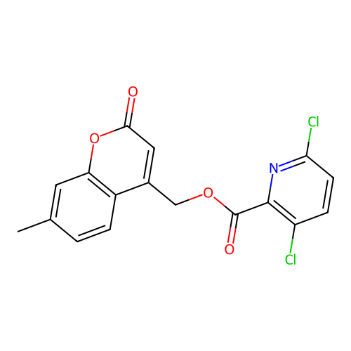 (7-methyl-2-oxo-2H-chromen-4-yl)methyl 3,6-dichloropyridine-2-carboxylate structure