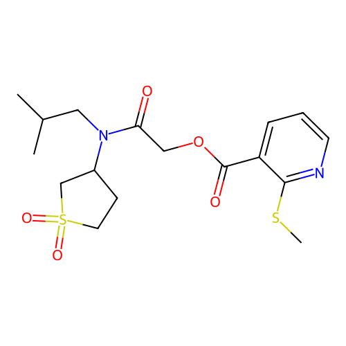 [(1,1-dioxo-1lambda6-thiolan-3-yl)(2-methylpropyl)carbamoyl]methyl 2-(methylsulfanyl)pyridine-3-carboxylate structure