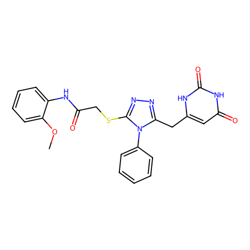 2-((5-((2,6-dioxo-1,2,3,6-tetrahydropyrimidin-4-yl)methyl)-4-phenyl-4H-1,2,4-triazol-3-yl)thio)-N-(2-methoxyphenyl)acetamide structure