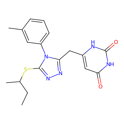 6-((5-(sec-butylthio)-4-(m-tolyl)-4H-1,2,4-triazol-3-yl)methyl)pyrimidine-2,4(1H,3H)-dione structure