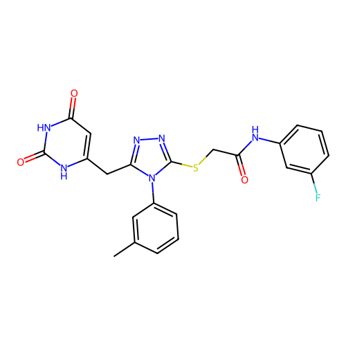 2-((5-((2,6-dioxo-1,2,3,6-tetrahydropyrimidin-4-yl)methyl)-4-(m-tolyl)-4H-1,2,4-triazol-3-yl)thio)-N-(3-fluorophenyl)acetamide structure
