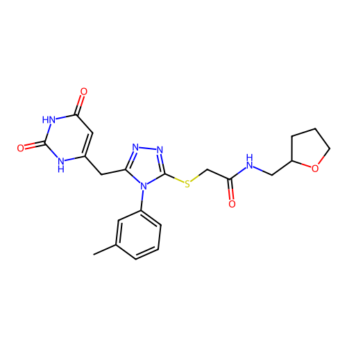 2-((5-((2,6-dioxo-1,2,3,6-tetrahydropyrimidin-4-yl)methyl)-4-(m-tolyl)-4H-1,2,4-triazol-3-yl)thio)-N-((tetrahydrofuran-2-yl)methyl)acetamide structure