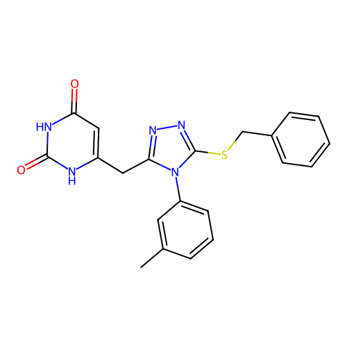 6-((5-(benzylthio)-4-(m-tolyl)-4H-1,2,4-triazol-3-yl)methyl)pyrimidine-2,4(1H,3H)-dione structure