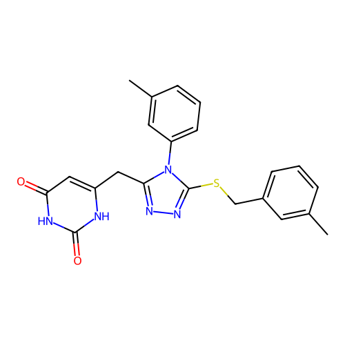 6-((5-((3-methylbenzyl)thio)-4-(m-tolyl)-4H-1,2,4-triazol-3-yl)methyl)pyrimidine-2,4(1H,3H)-dione structure