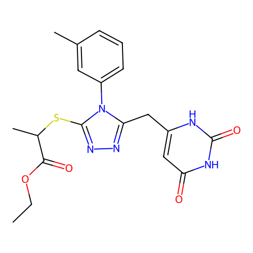 ethyl 2-((5-((2,6-dioxo-1,2,3,6-tetrahydropyrimidin-4-yl)methyl)-4-(m-tolyl)-4H-1,2,4-triazol-3-yl)thio)propanoate structure