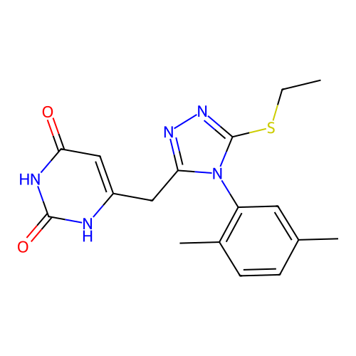 6-[[4-(2,5-dimethylphenyl)-5-ethylsulfanyl-1,2,4-triazol-3-yl]methyl]-1H-pyrimidine-2,4-dione structure