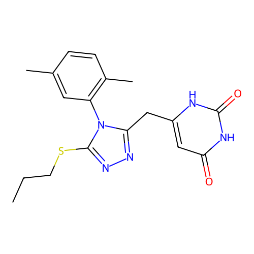 6-((4-(2,5-dimethylphenyl)-5-(propylthio)-4H-1,2,4-triazol-3-yl)methyl)pyrimidine-2,4(1H,3H)-dione structure