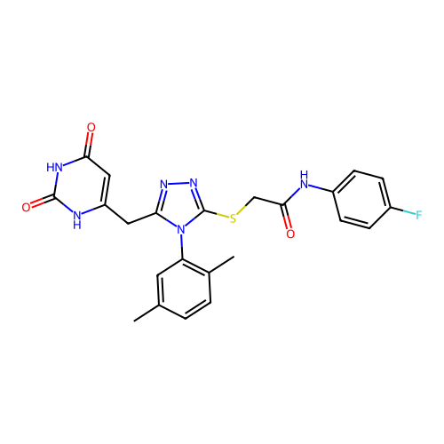 2-((4-(2,5-dimethylphenyl)-5-((2,6-dioxo-1,2,3,6-tetrahydropyrimidin-4-yl)methyl)-4H-1,2,4-triazol-3-yl)thio)-N-(4-fluorophenyl)acetamide structure