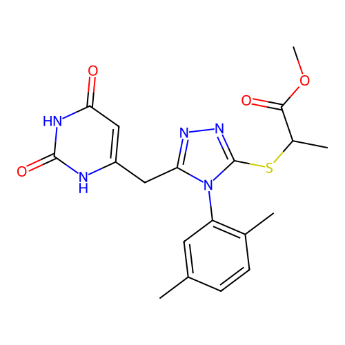 methyl 2-[[4-(2,5-dimethylphenyl)-5-[(2,4-dioxo-1H-pyrimidin-6-yl)methyl]-1,2,4-triazol-3-yl]sulfanyl]propanoate structure