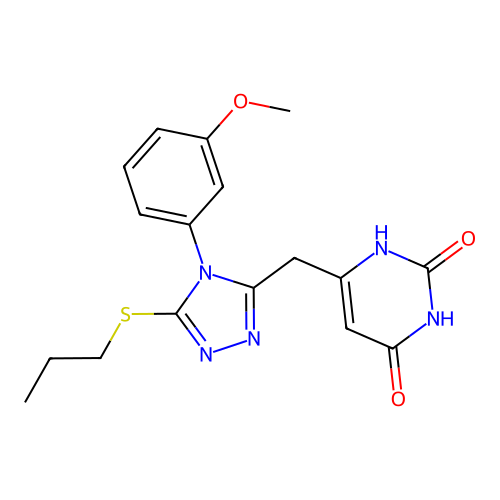 6-[[4-(3-methoxyphenyl)-5-propylsulfanyl-1,2,4-triazol-3-yl]methyl]-1H-pyrimidine-2,4-dione structure