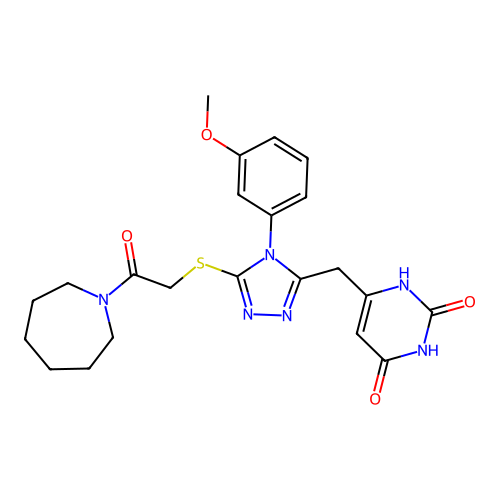 6-((5-((2-(azepan-1-yl)-2-oxoethyl)thio)-4-(3-methoxyphenyl)-4H-1,2,4-triazol-3-yl)methyl)pyrimidine-2,4(1H,3H)-dione structure