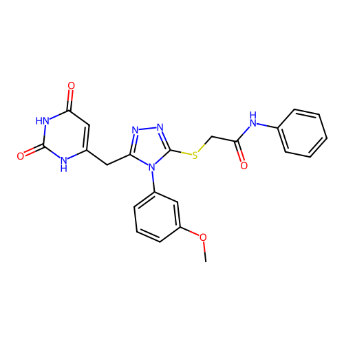 2-({5-[(2,6-dioxo-1,2,3,6-tetrahydropyrimidin-4-yl)methyl]-4-(3-methoxyphenyl)-4H-1,2,4-triazol-3-yl}sulfanyl)-N-phenylacetamide structure