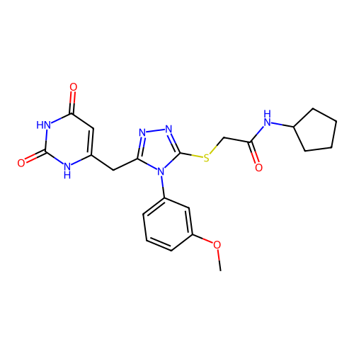 N-cyclopentyl-2-((5-((2,6-dioxo-1,2,3,6-tetrahydropyrimidin-4-yl)methyl)-4-(3-methoxyphenyl)-4H-1,2,4-triazol-3-yl)thio)acetamide structure
