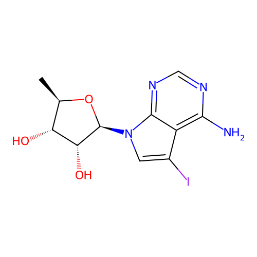 7-(5-Deoxy-beta-D-ribofuranosyl)-5-iodo-7H-pyrrolo[2,3-D]pyrimidin-4-amine structure