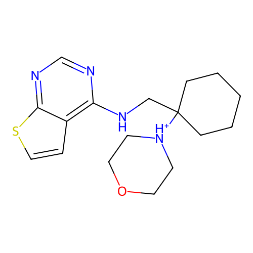 N-[(1-morpholin-4-ium-4-ylcyclohexyl)methyl]thieno[2,3-d]pyrimidin-4-amine structure