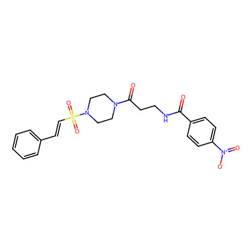 4-nitro-N-{3-oxo-3-[4-(2-phenylethenesulfonyl)piperazin-1-yl]propyl}benzamide structure