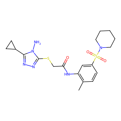 2-[(4-amino-5-cyclopropyl-1,2,4-triazol-3-yl)sulfanyl]-N-(2-methyl-5-piperidin-1-ylsulfonylphenyl)acetamide structure