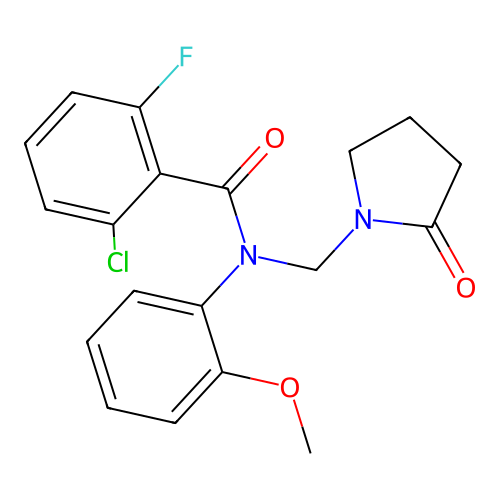 2-chloro-6-fluoro-N-(2-methoxyphenyl)-N-[(2-oxopyrrolidin-1-yl)methyl]benzamide structure