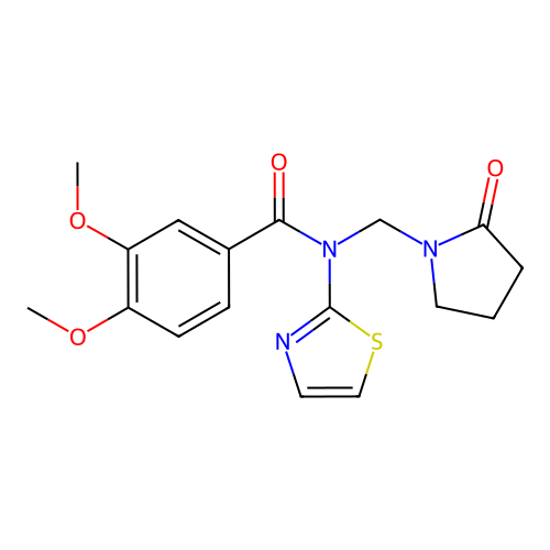 3,4-dimethoxy-N-[(2-oxopyrrolidin-1-yl)methyl]-N-(1,3-thiazol-2-yl)benzamide structure