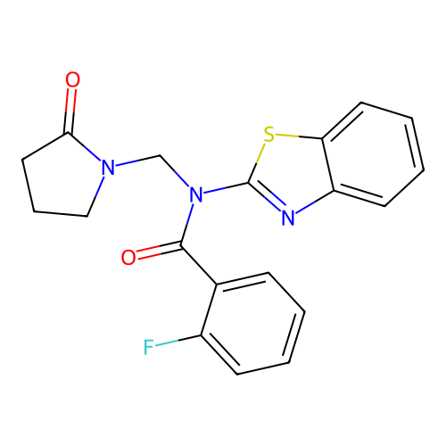 N-(1,3-benzothiazol-2-yl)-2-fluoro-N-[(2-oxopyrrolidin-1-yl)methyl]benzamide structure
