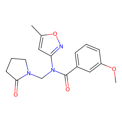 3-methoxy-N-(5-methyl-1,2-oxazol-3-yl)-N-[(2-oxopyrrolidin-1-yl)methyl]benzamide structure