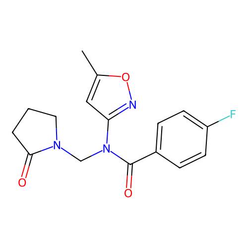 4-fluoro-N-(5-methyl-1,2-oxazol-3-yl)-N-[(2-oxopyrrolidin-1-yl)methyl]benzamide structure