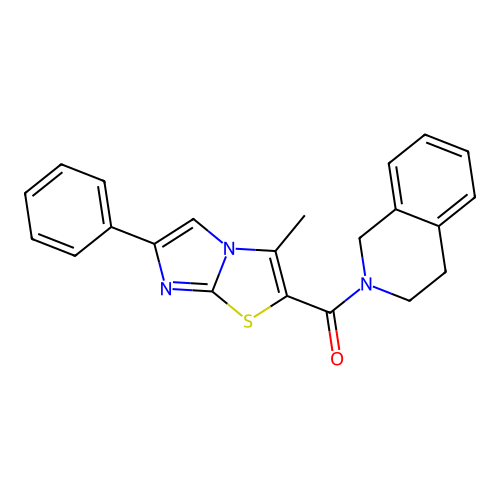 2-{3-methyl-6-phenylimidazo[2,1-b][1,3]thiazole-2-carbonyl}-1,2,3,4-tetrahydroisoquinoline structure