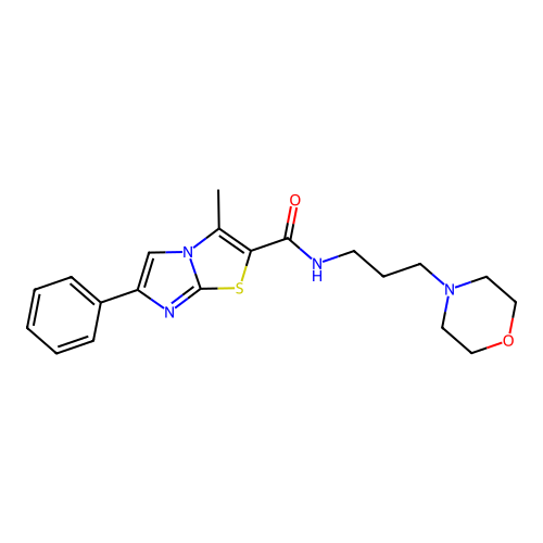3-methyl-N-(3-morpholinopropyl)-6-phenylimidazo[2,1-b]thiazole-2-carboxamide structure