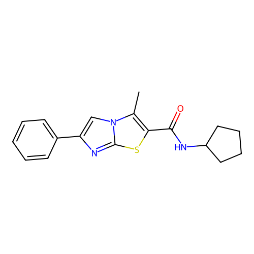 N-cyclopentyl-3-methyl-6-phenylimidazo[2,1-b][1,3]thiazole-2-carboxamide structure