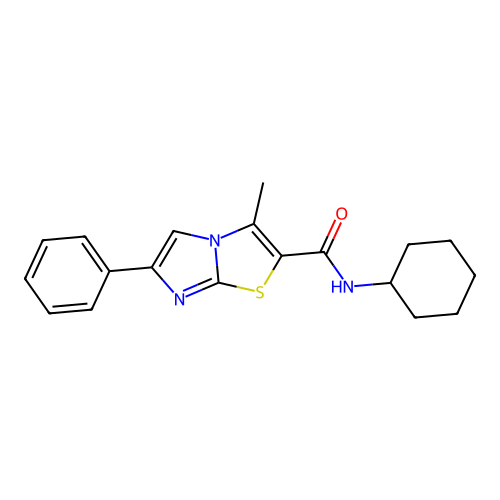 N-cyclohexyl-3-methyl-6-phenylimidazo[2,1-b][1,3]thiazole-2-carboxamide structure