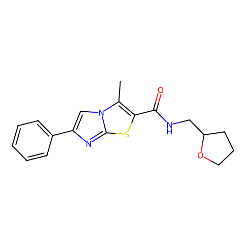 3-methyl-N-(oxolan-2-ylmethyl)-6-phenylimidazo[2,1-b][1,3]thiazole-2-carboxamide structure