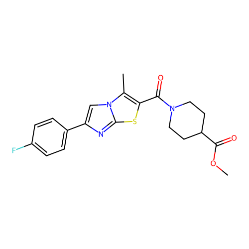 methyl 1-[6-(4-fluorophenyl)-3-methylimidazo[2,1-b][1,3]thiazole-2-carbonyl]piperidine-4-carboxylate structure