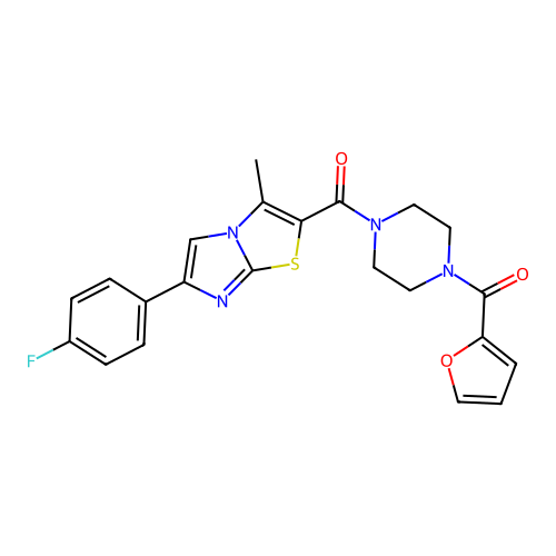 1-[6-(4-fluorophenyl)-3-methylimidazo[2,1-b][1,3]thiazole-2-carbonyl]-4-(furan-2-carbonyl)piperazine structure
