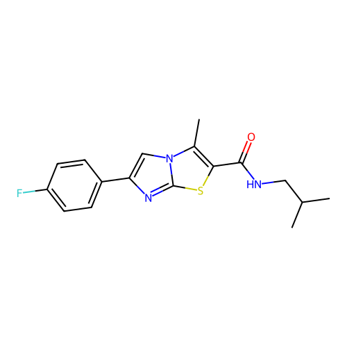 6-(4-fluorophenyl)-3-methyl-N-(2-methylpropyl)imidazo[2,1-b][1,3]thiazole-2-carboxamide structure