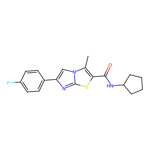 N-cyclopentyl-6-(4-fluorophenyl)-3-methylimidazo[2,1-b]thiazole-2-carboxamide structure