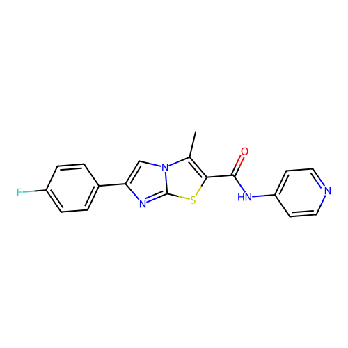 6-(4-fluorophenyl)-3-methyl-N-(pyridin-4-yl)imidazo[2,1-b]thiazole-2-carboxamide structure