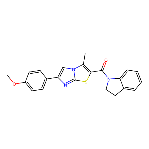 Indolin-1-yl(6-(4-methoxyphenyl)-3-methylimidazo[2,1-b]thiazol-2-yl)methanone structure